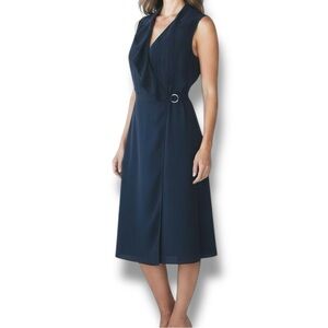 Gerard Darel Navy Silk Sleeveless Wrap Dress D-Ring Waist Size 40 NWT
